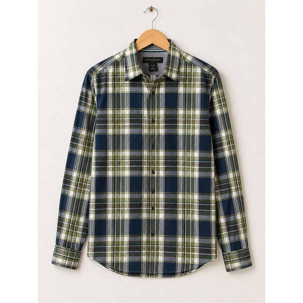 Banana Republic Plaid Button-Down Shirt | Men's Medium (15–15½) | Green & Navy